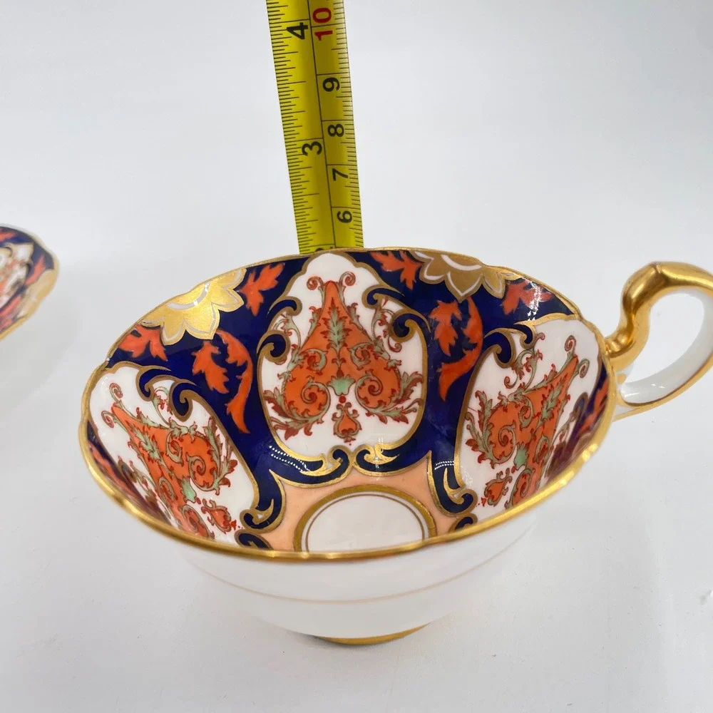Aynsley Imari Teacup Saucer Set Blue Orange Gold Gilt 6879 Bone China England